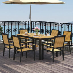 Outsunny 6 Seater Aluminium Garden Dining Set With Stackable Chairs, Natural - thumbnail 1