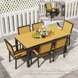 Outsunny 6 Seater Aluminium Garden Dining Set With Stackable Chairs, Natural - thumbnail 5