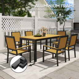 Outsunny 6 Seater Aluminium Garden Dining Set With Stackable Chairs, Natural - thumbnail 4