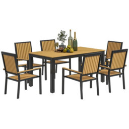 Outsunny 6 Seater Aluminium Garden Dining Set With Stackable Chairs, Natural - thumbnail 2