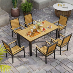 Outsunny 6 Seater Aluminium Garden Dining Set With Stackable Chairs, Natural - thumbnail 7