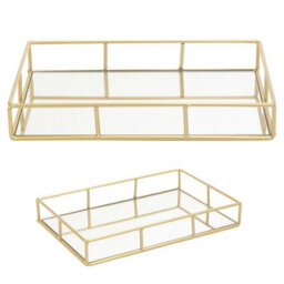 Urbn-Living 2-Pc Metal Gold Rectangle Mirror Tray - thumbnail 7