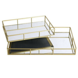 Urbn-Living 2-Pc Metal Gold Rectangle Mirror Tray - thumbnail 1