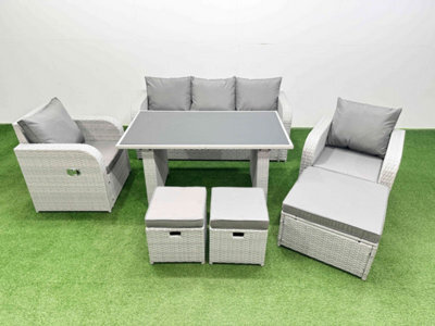 Fimous Outdoor Rattan Garden Furniture Dining Set 8-Seater Patio Rectangular Table 3 Seater Sofa Set With 3 Stools - image 1