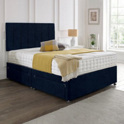 Dining Tables Oslo Matching Headboard Divan Set, 2 Drawer On Same Side With Sprung 1500 Comfort Mattress - Chenille Indigo - King - thumbnail 1