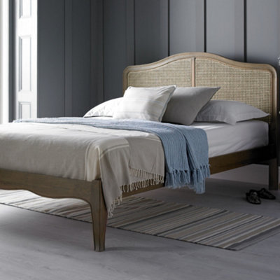 French Country Antique Loire Rattan Oak Bed Frame - Low Foot End - Double 4Ft6 Bed Frame Only - image 1
