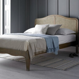 French Country Antique Loire Rattan Oak Bed Frame - Low Foot End - Double 4Ft6 Bed Frame Only