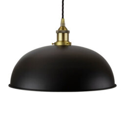 Matt Black Worcester Painted Dome Pendant Light With Matt Antique Brass Lamp Holder And Black Twisted Cable - Se Home