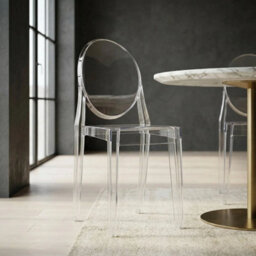 Clear Ghost Transparent Slim Modern Plastic Dining Chair / Vanity Dressing Chair - thumbnail 2