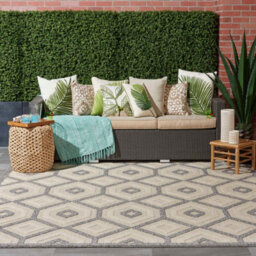 Cream Outdoor Rug, Abstract Optical/ (3D) Stain-Resistant Rug For Patio Decks, Modern Outdoor Area Rug-66 X 229Cm (Runner) - thumbnail 2