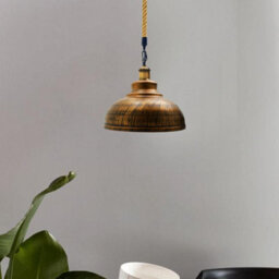Industrial Vintage Pendant Light Brushed Copper Dome Shade, Hemp Rope E27 Uk Ceiling Lamp - thumbnail 3