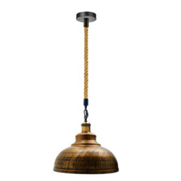Industrial Vintage Pendant Light Brushed Copper Dome Shade, Hemp Rope E27 Uk Ceiling Lamp - thumbnail 1