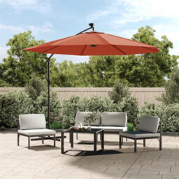 Berkfield Cantilever Umbrella With Led Lights And Steel Pole Terracotta - thumbnail 1