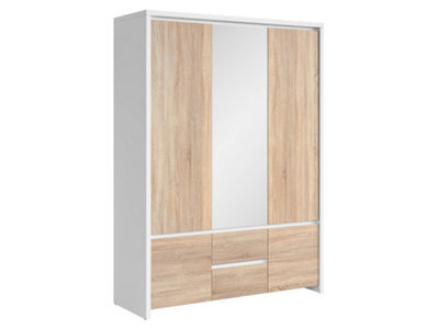Arte Kaspian 153Cm 5-Door Wardrobe With Mirror In White Matt & Sonoma Oak - Scandi Family Storage - image 1