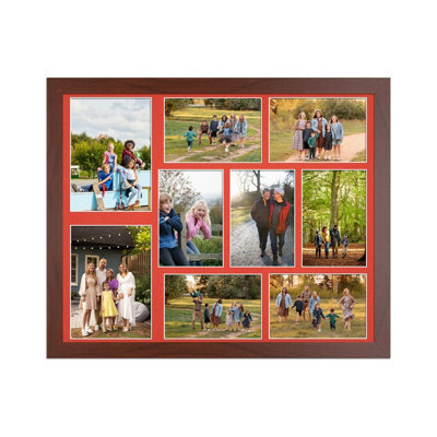 AK Frames 20X16 Rose Wood Modern Multi Photo Frame With Poppy Red Mount - Holds 9 Apertures (2X) 7X5, (7X) 6X4 Photos - image 1