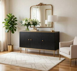 Amos Mann Furniture Camelia Black And Gold Large 3 Door Elegant Sideboard - thumbnail 3