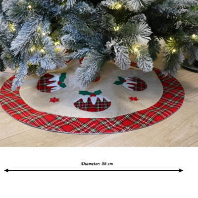 Shatchi Set Of 4 Pcs Christmas Tree Skirt Snowflakes Printed Pattern Burlap Hessian Linen Xmas Tree Base Cover Floor Mat Holiday Home Deco - image 1
