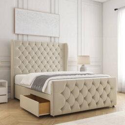 Bsspoke Anna Divan Bed Set Cream Plush Velvet With 54Inch Headboard & Footboard 2 Drawers Footend No Mattress In 4Ft 4Ft6 5Ft 6Ft - thumbnail 1