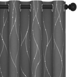 Deconovo Dotted Line Foil Printed Blackout Curtains Thermal Eyelet Curtains For Bedroom, 55 X 90 Inch, Light Grey, Two Panels - thumbnail 1