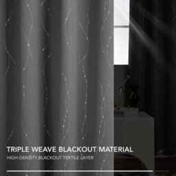 Deconovo Dotted Line Foil Printed Blackout Curtains Thermal Eyelet Curtains For Bedroom, 55 X 90 Inch, Light Grey, Two Panels - thumbnail 5