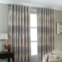 Paoletti Oakdale Embroidered Room Darkening Eyelet Curtain Pair Silver (W)229Cm X (D)137Cm - thumbnail 1