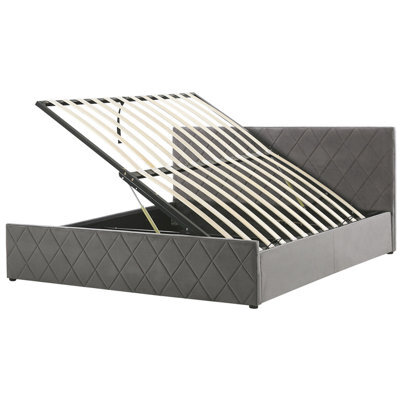 Beliani Ottoman Bed Velvet Rochefort 180 X 200 Cm (Eu Super King) Grey - image 1