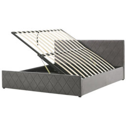 Beliani Ottoman Bed Velvet Rochefort 180 X 200 Cm (Eu Super King) Grey - thumbnail 1