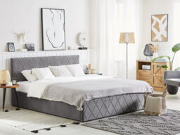 Beliani Ottoman Bed Velvet Rochefort 180 X 200 Cm (Eu Super King) Grey - thumbnail 2