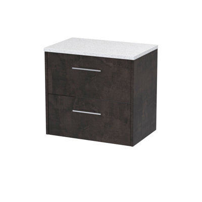 Nuie Hudson Reed Juno Wall Hung 2-Drawer Vanity Unit & Sparkling White Worktop, Countertop Basin Unit In Metallic Slate, 600mm - image 1