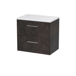 Nuie Hudson Reed Juno Wall Hung 2-Drawer Vanity Unit & Sparkling White Worktop, Countertop Basin Unit In Metallic Slate, 600mm - thumbnail 2