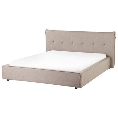 Beliani Bed Faux Linen Lestre 160 X 200 Cm (Eu King Size) Taupe - image 1