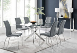 Furniturebox Uk Leonardo Glass And Chrome Metal Dining Table And 6 Elephant Grey Isco Faux Leather Chairs - thumbnail 1
