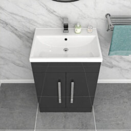 Nes Home Dark Grey 600mm Gloss Bathroom Basin Sink Cabinet & Ceramic Basin - thumbnail 3