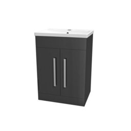 Nes Home Dark Grey 600mm Gloss Bathroom Basin Sink Cabinet & Ceramic Basin - thumbnail 6
