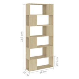 Berkfield Book Cabinet Room Divider Sonoma Oak 80X24X186 Cm Engineered Wood - thumbnail 7