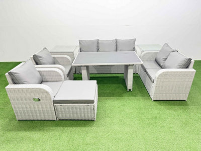 Fimous 9 Seater Garden Furniture Set Pe Ratten Garden Sofa Set With Rectangular Dining Table Big Stool 2 Side Tables Light Grey - image 1