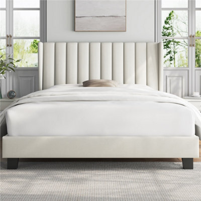 Yaheetech Bed Frame With Channel Tufted Headboard - Beige / King - image 1