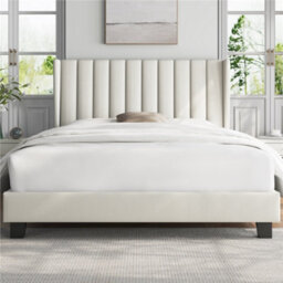 Yaheetech Bed Frame With Channel Tufted Headboard - Beige / King - thumbnail 1