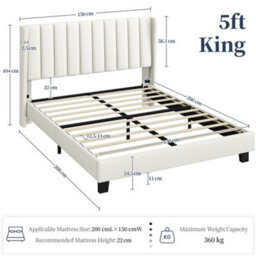 Yaheetech Bed Frame With Channel Tufted Headboard - Beige / King - thumbnail 2