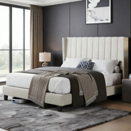 Yaheetech Bed Frame With Channel Tufted Headboard - Beige / King - thumbnail 7