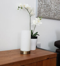 K Living Kliving Lonsdale E14-40W Brass/white Glass Pad Table Lamp - thumbnail 3