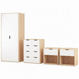 Afn Home Delvito 4 Piece Bedroom Set,  2 Door Wardrobe, 5 Drawer Chest & 2 Bedside Cabinets, White/oak - thumbnail 1