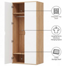 Afn Home Delvito 4 Piece Bedroom Set,  2 Door Wardrobe, 5 Drawer Chest & 2 Bedside Cabinets, White/oak - thumbnail 6