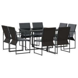 Berkfield Modern Garden Dining Set 9 Pcs Black Steel