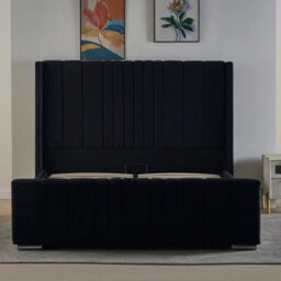 Interior Emporium Plush Velvet Ottoman Bed Frame Wingback Gas Lift Storage Double Size Bed Black - thumbnail 1
