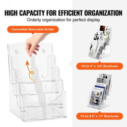 Vevor Acrylic Brochure Holder 8.5X11 Inch, 4-Tier Clear Acrylic Literature Display Stand, Plastic Organizer Flyer Stand - thumbnail 3