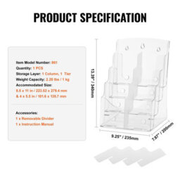 Vevor Acrylic Brochure Holder 8.5X11 Inch, 4-Tier Clear Acrylic Literature Display Stand, Plastic Organizer Flyer Stand - thumbnail 7