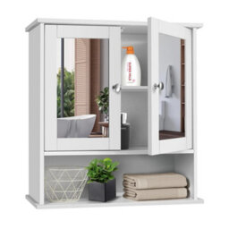 Bathroom Wall Cabinet 2 Door Wall Storage Cabinet Bathroom Organizer Cupboard Drawer Shelf Towel White - thumbnail 4