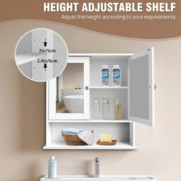 Bathroom Wall Cabinet 2 Door Wall Storage Cabinet Bathroom Organizer Cupboard Drawer Shelf Towel White - thumbnail 5