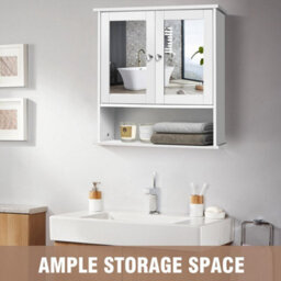 Bathroom Wall Cabinet 2 Door Wall Storage Cabinet Bathroom Organizer Cupboard Drawer Shelf Towel White - thumbnail 6